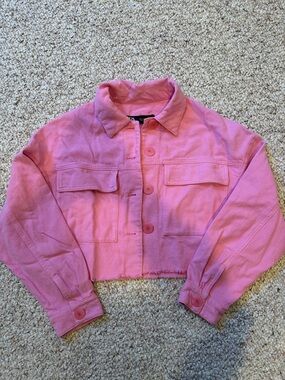 Zara Pink Cropped Button-Up Jacket